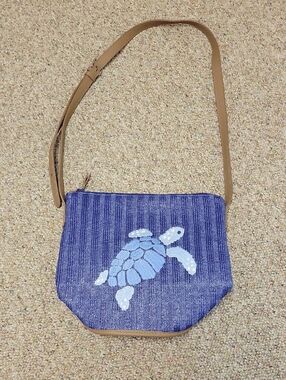 Vera Bradley Blue Turtle Straw Crossbody Bag W/Tan Strap NWOT Coastal Summer